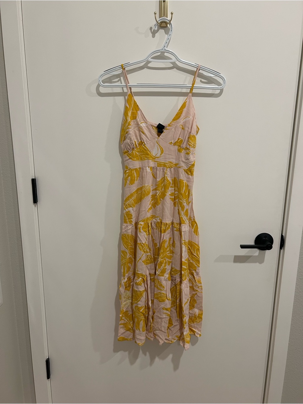 wild fable Pink Dress with Mustard Leaf Print Spaghetti Straps